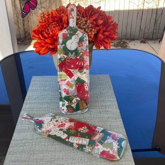 XMAS Festive Handmade Holiday Round Cheese Plate Serving Tray - Picture 11 of 13